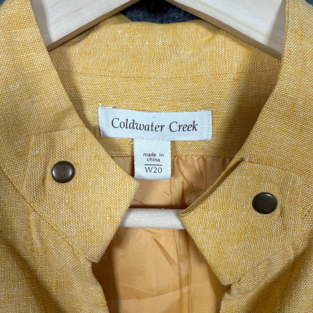 Coldwater Creek Size W20 Shirt Shacket Mustard Yellow Linen Rayon Zip Pocket - Picture 6 of 9